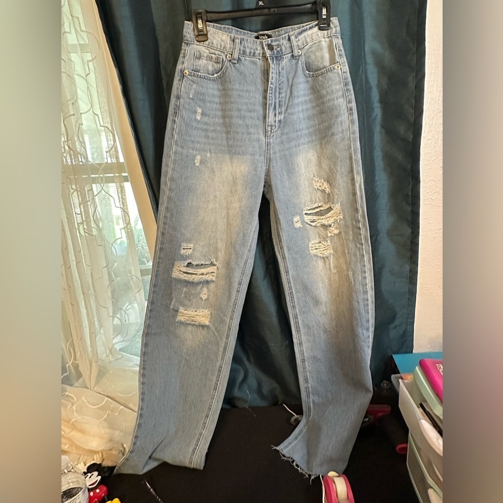 Simple Society Distressed Straight Leg Blue Jeans